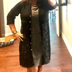 Black Lace Bottom Cardigan Sweater Large